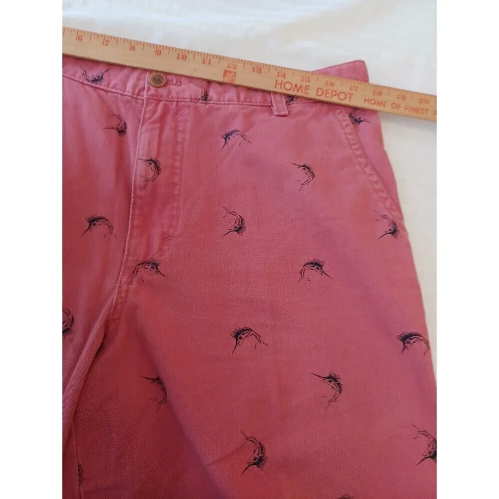 Izod red swordfish print shorts mens 36 cotton preppy beach coastal golf